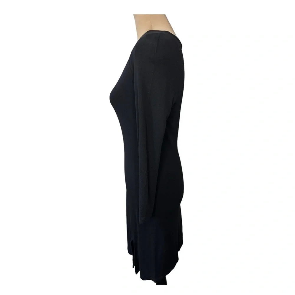 Donna Karan Black Jersey Knit Dress Minimalist Long Sleeve Side Slit Small